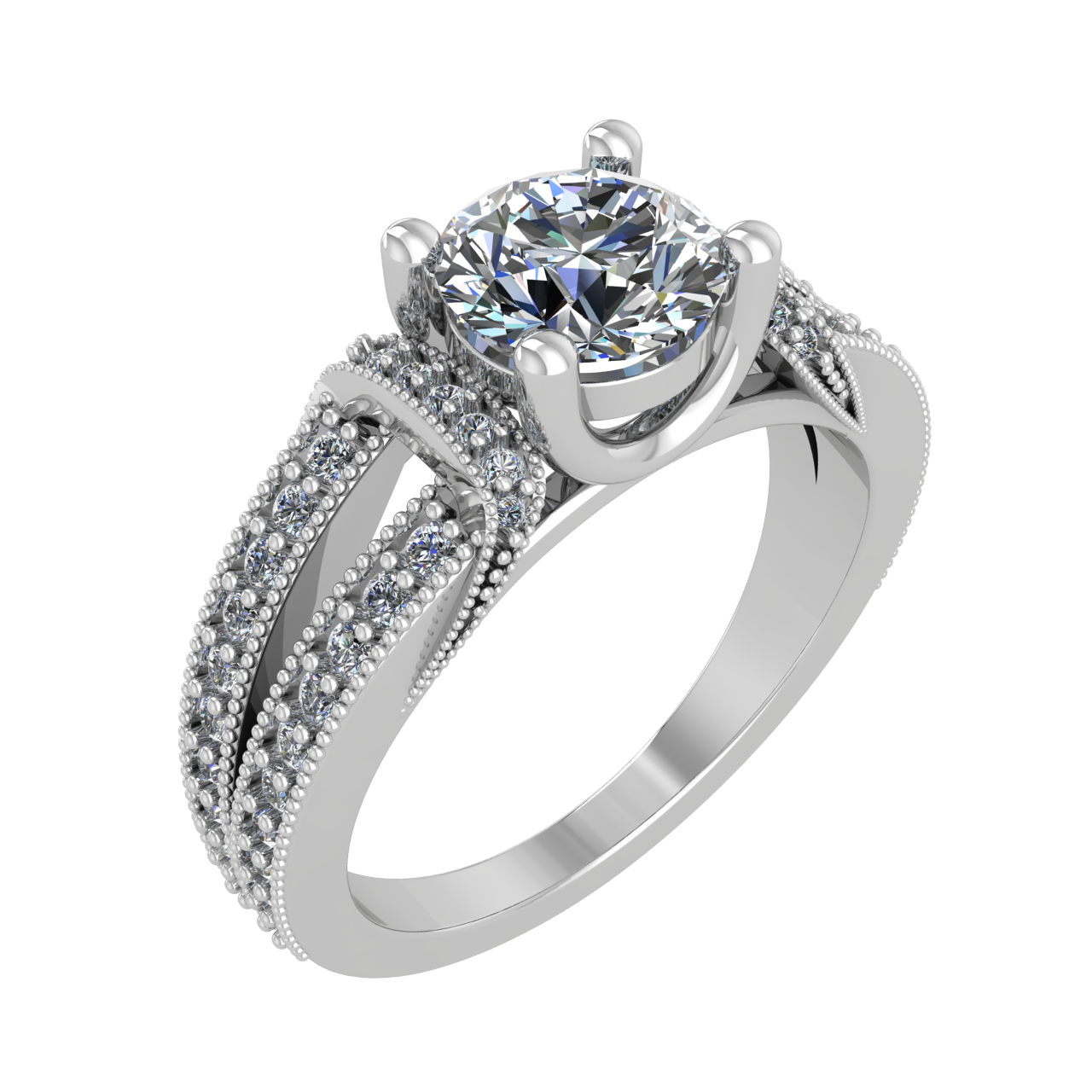 ACCENTED SPLIT SHANK  CATHEDRAL  6.50mm ROUND ENGAGEMENT RING